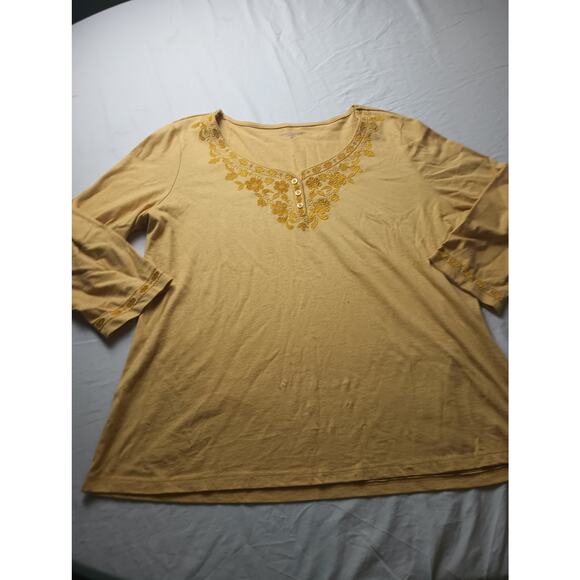 Laura Scott Yellow Embroidered 3/4 sleeve Pull Over Blouse Top Women XL - Picture 1 of 5
